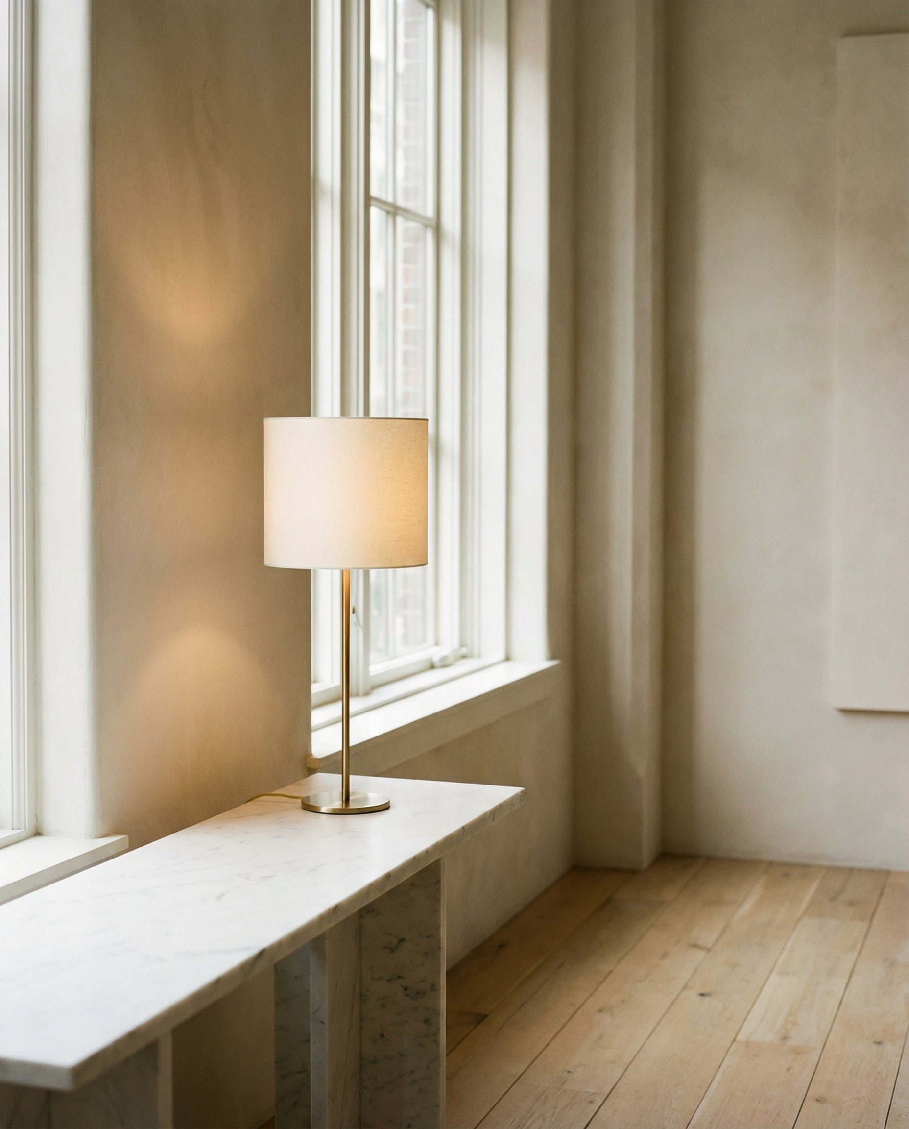 Brass Stem Table Lamp — Ivory Shade
