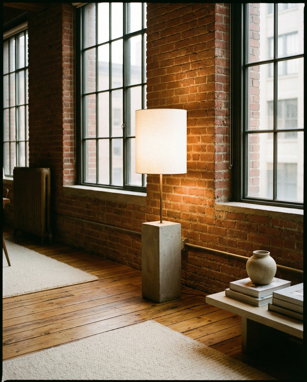 Concrete Base Floor Lamp — White Shade