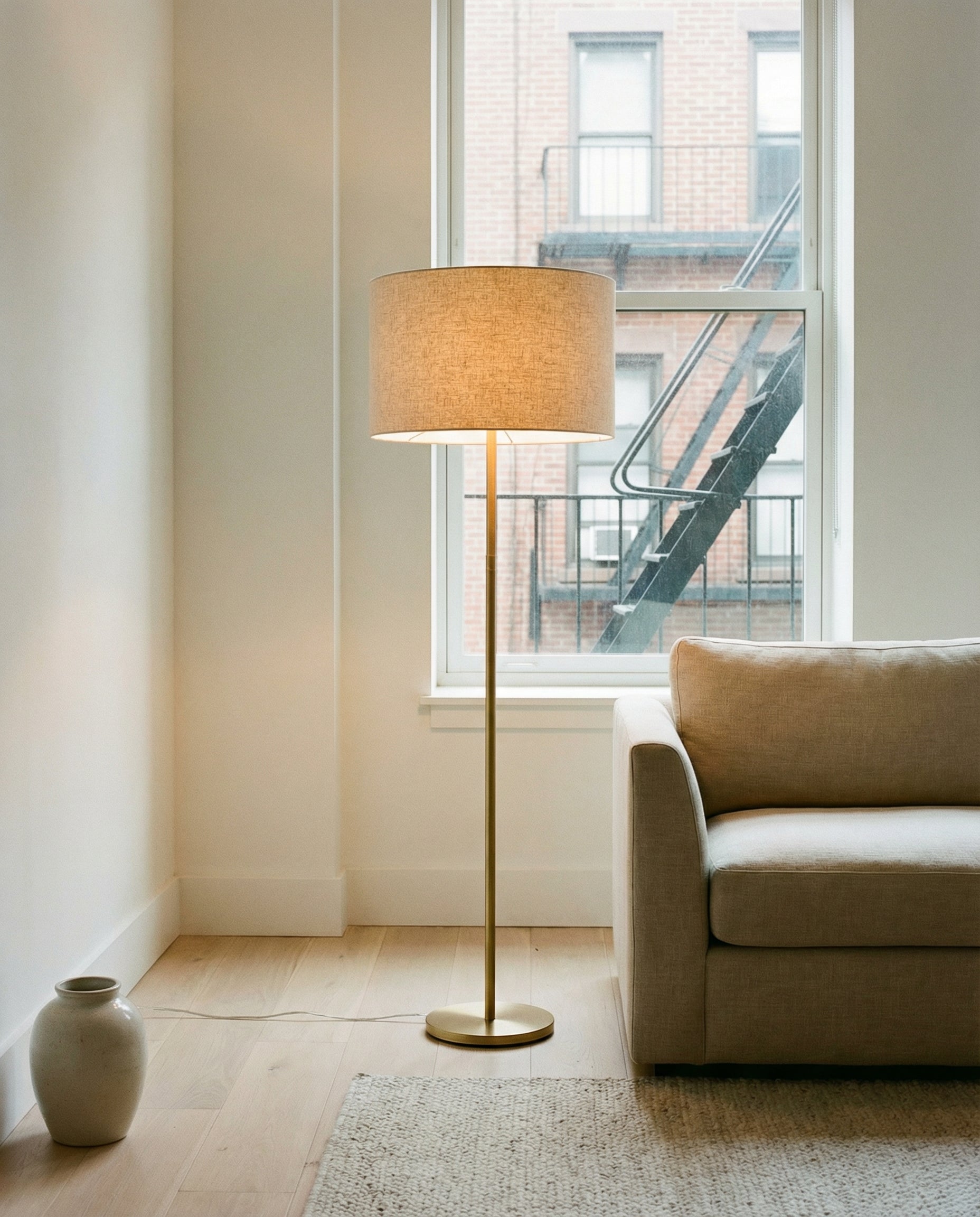Linen Shade Floor Lamp — Brushed Brass