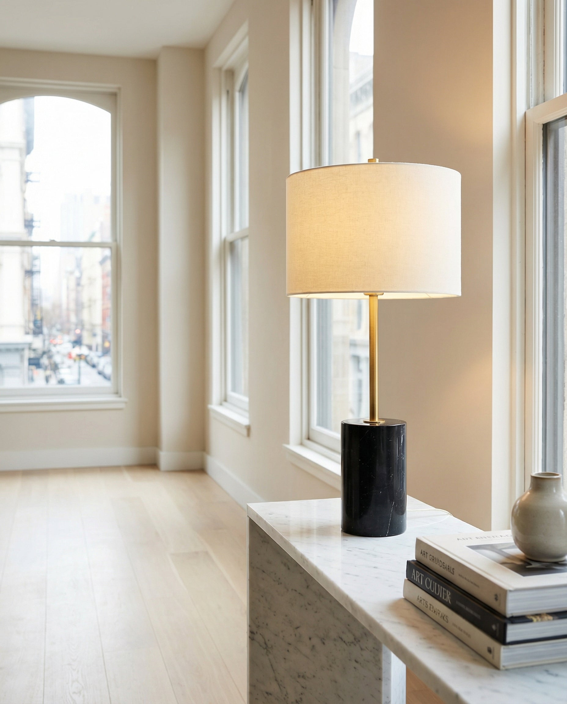 Marble Base Table Lamp — Black & Gold