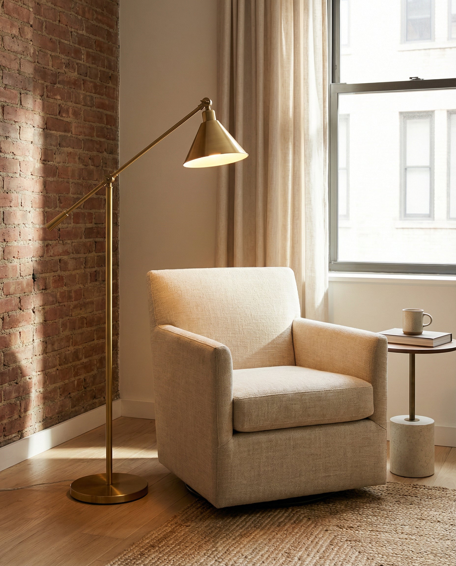 Adjustable Reading Floor Lamp — Brass