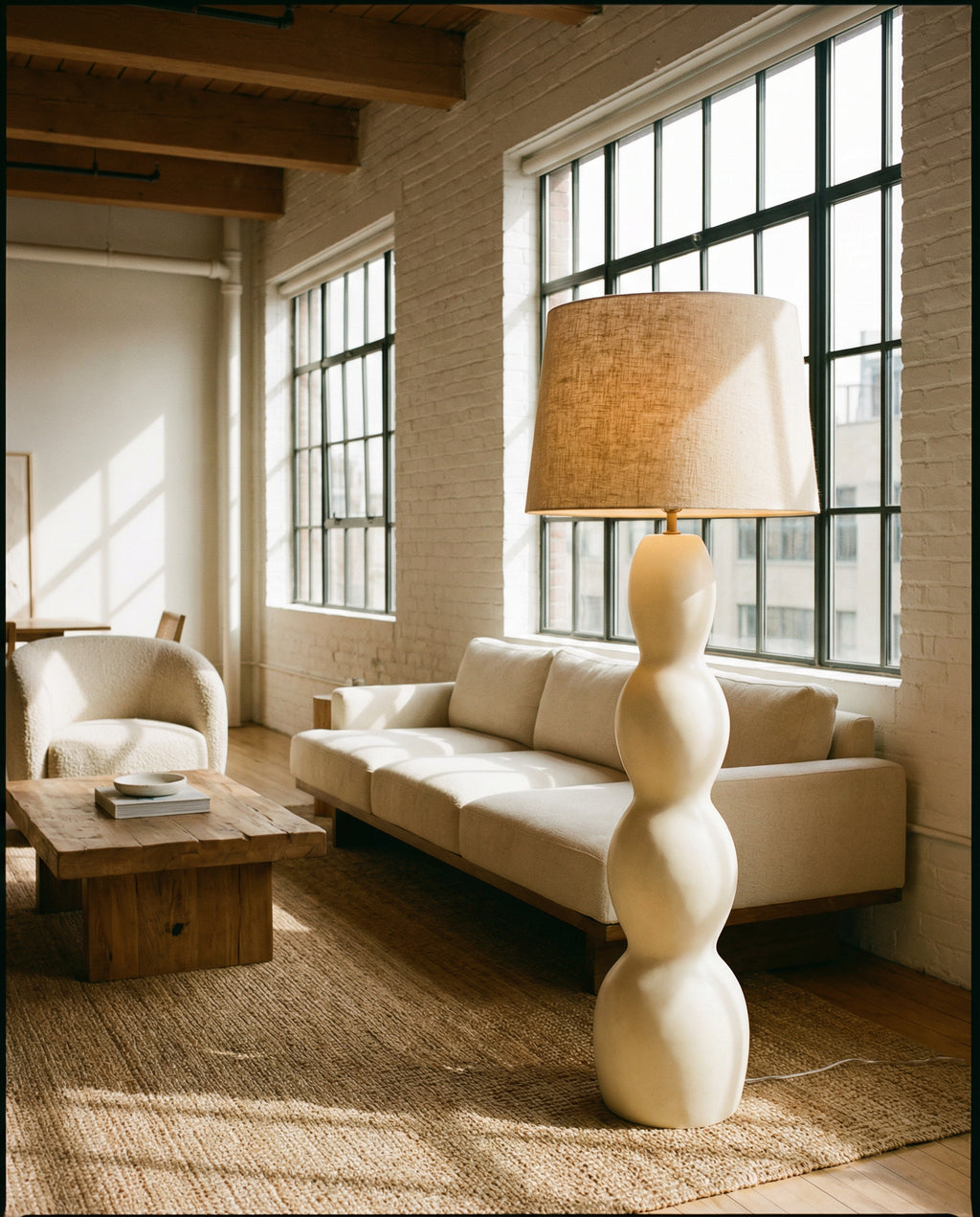 Sculptural Resin Floor Lamp — Ivory