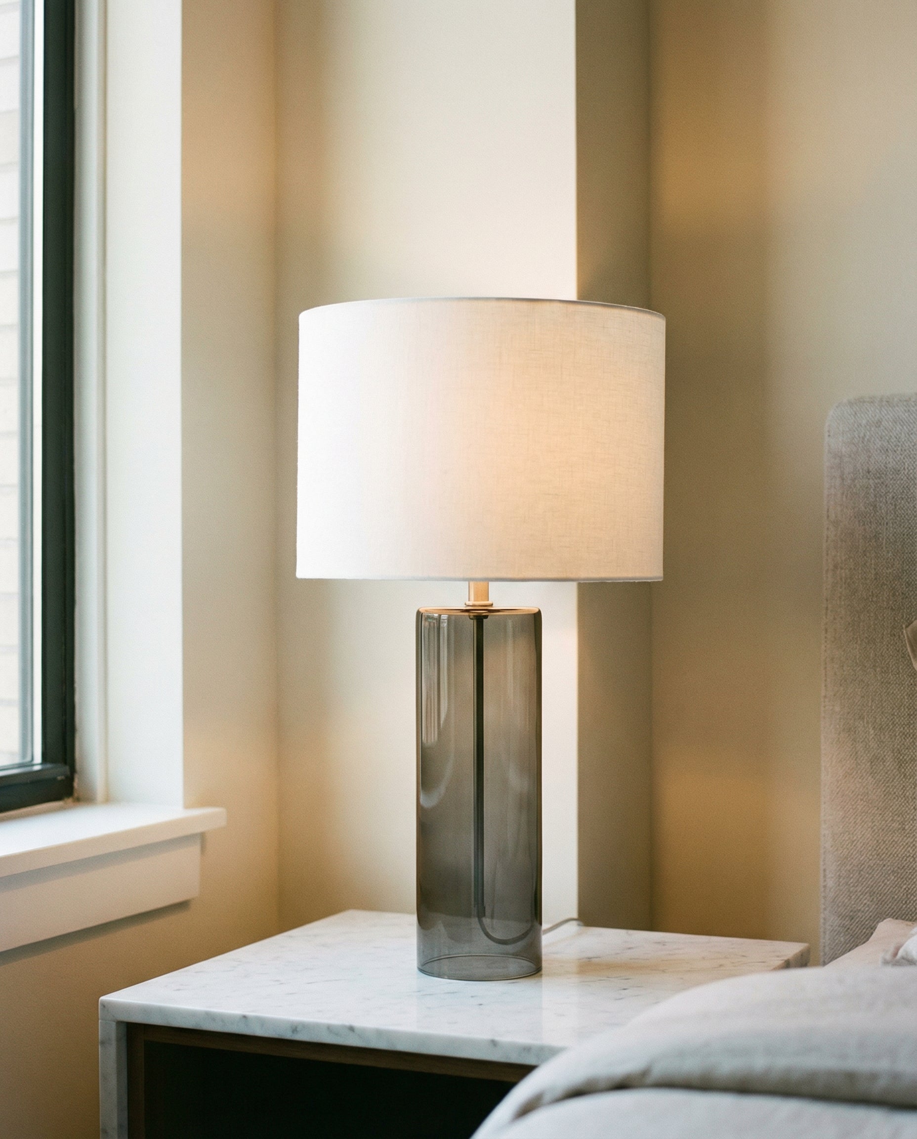 Smoked Glass Column Table Lamp